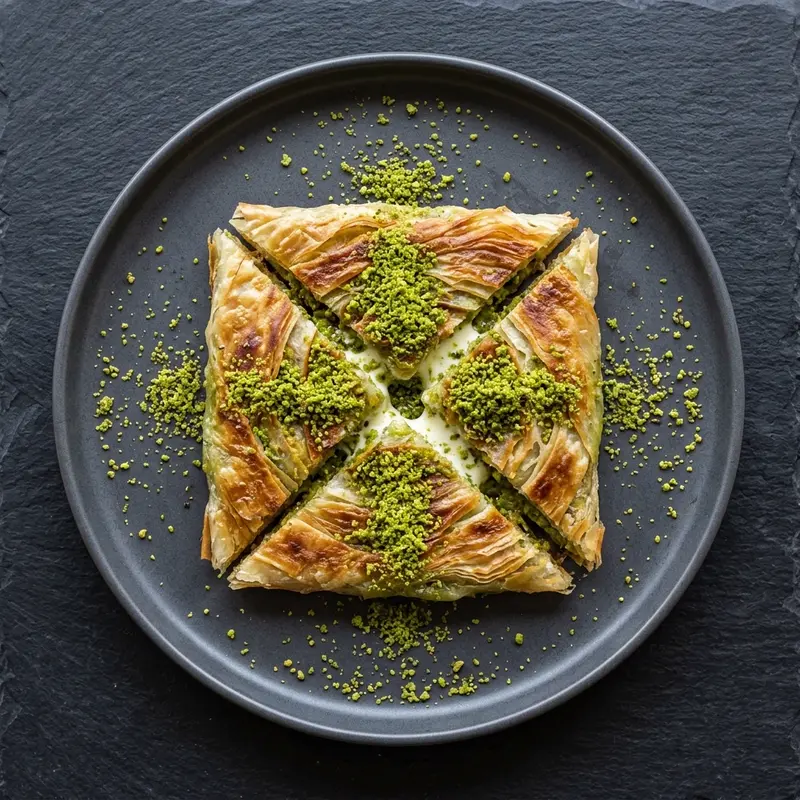 Katmer (flaky pastry with pistachios and clotted cream)